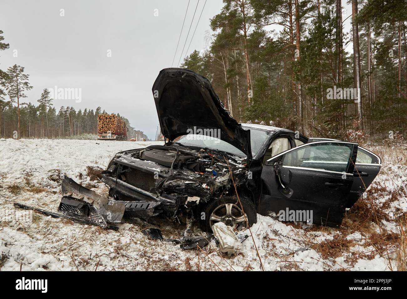 November 21, 2022, Riga, Latvia: car after accident on a road because ...
