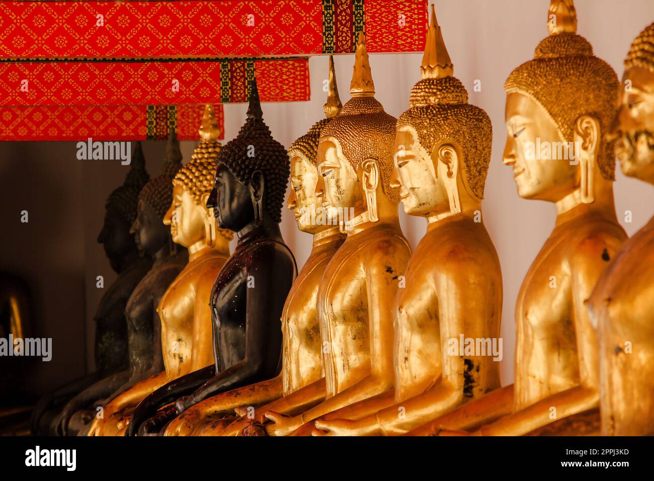 The Golden Buddha is beautiful that Buddhists worship. Stock Photo