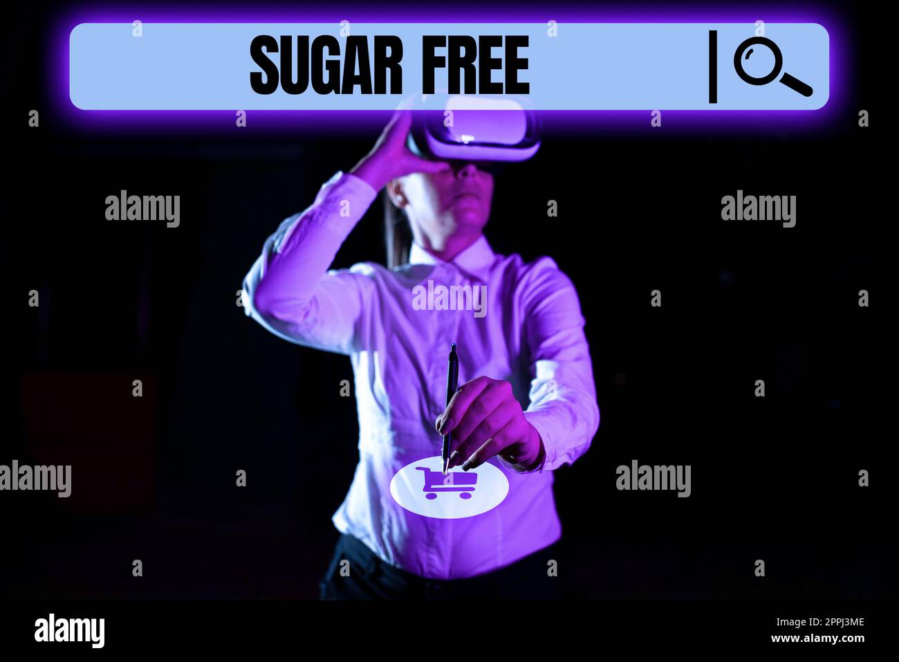 Text showing inspiration Sugar Free. Word for do not contain sugar and only have artificial sweetener instead Businessman Pointing With Two Fingers On Pattern With Power . Stock Photo