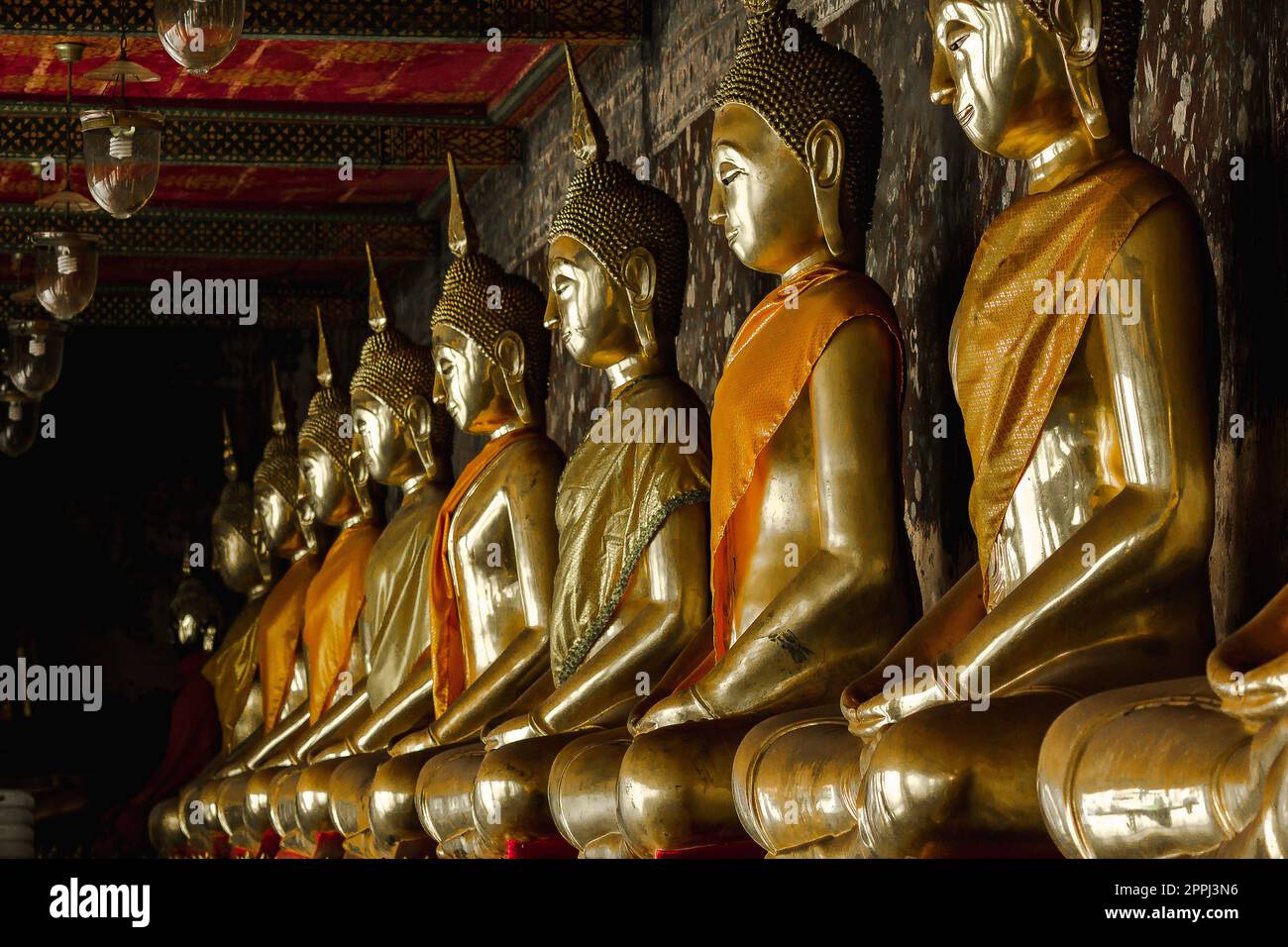 Golden Buddha beside old walls in Thai temples Stock Photo - Alamy