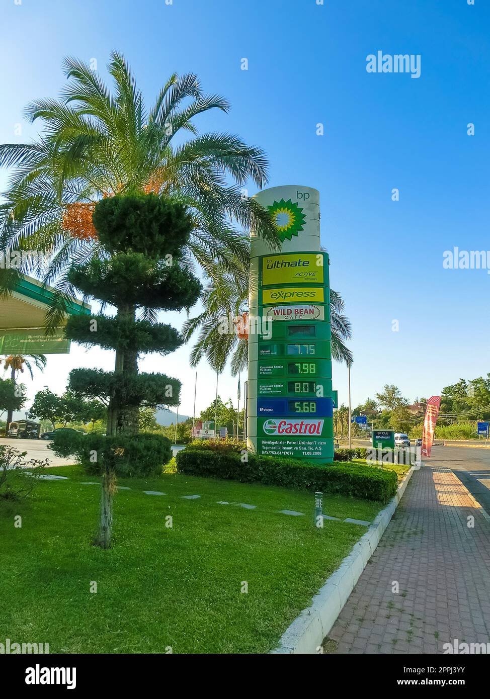 Antalya, Turkey - May 11, 2021: BP petrol station at Antalya, Turkey Stock Photo