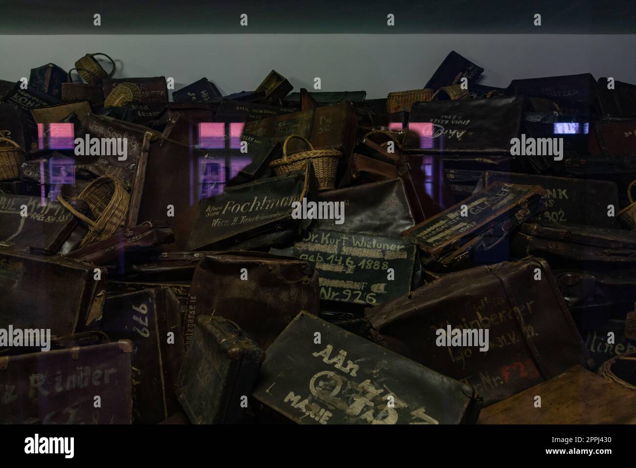 Auschwitz Exhibits - Suitcases Stock Photo