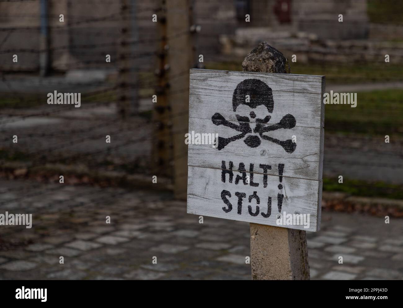 Auschwitz Warning Sign Stock Photo - Alamy