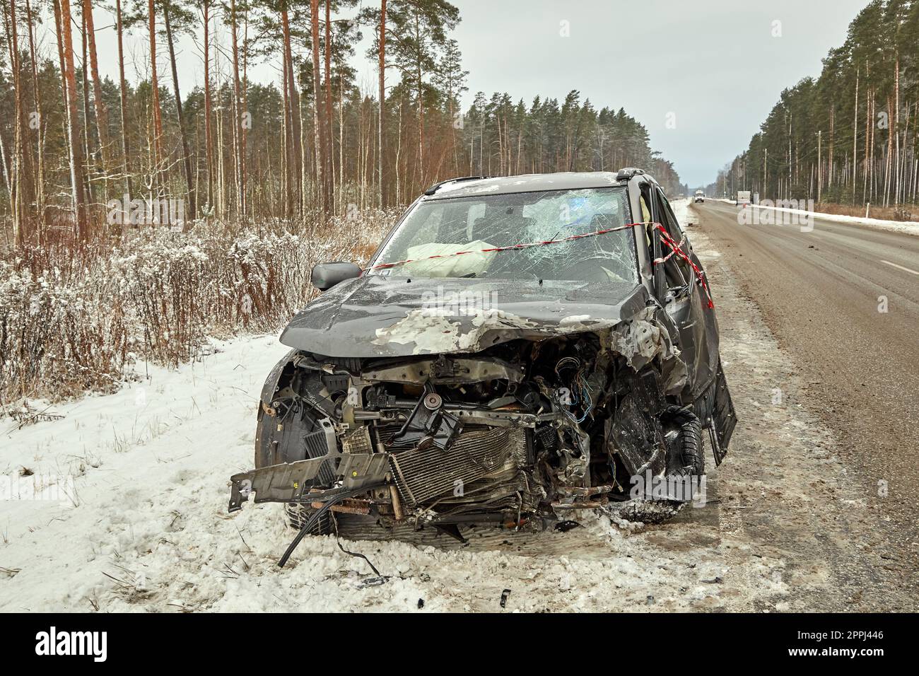 November 21, 2022, Riga, Latvia: car after accident on a road because ...