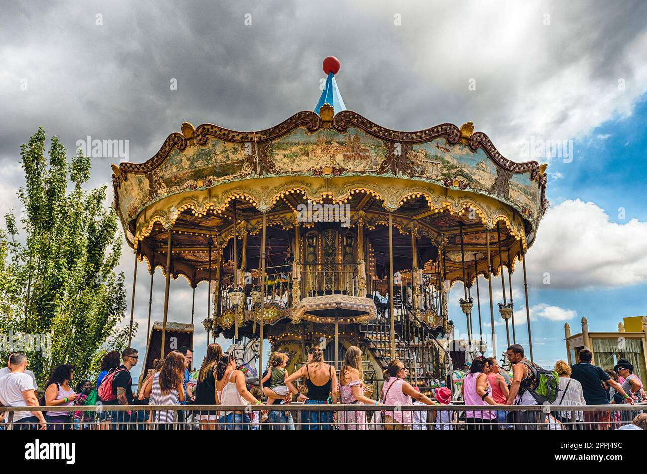 Old vintage carousel at Tibidabo Amusement Park, Barcelona, Catalonia, Spain Stock Photo