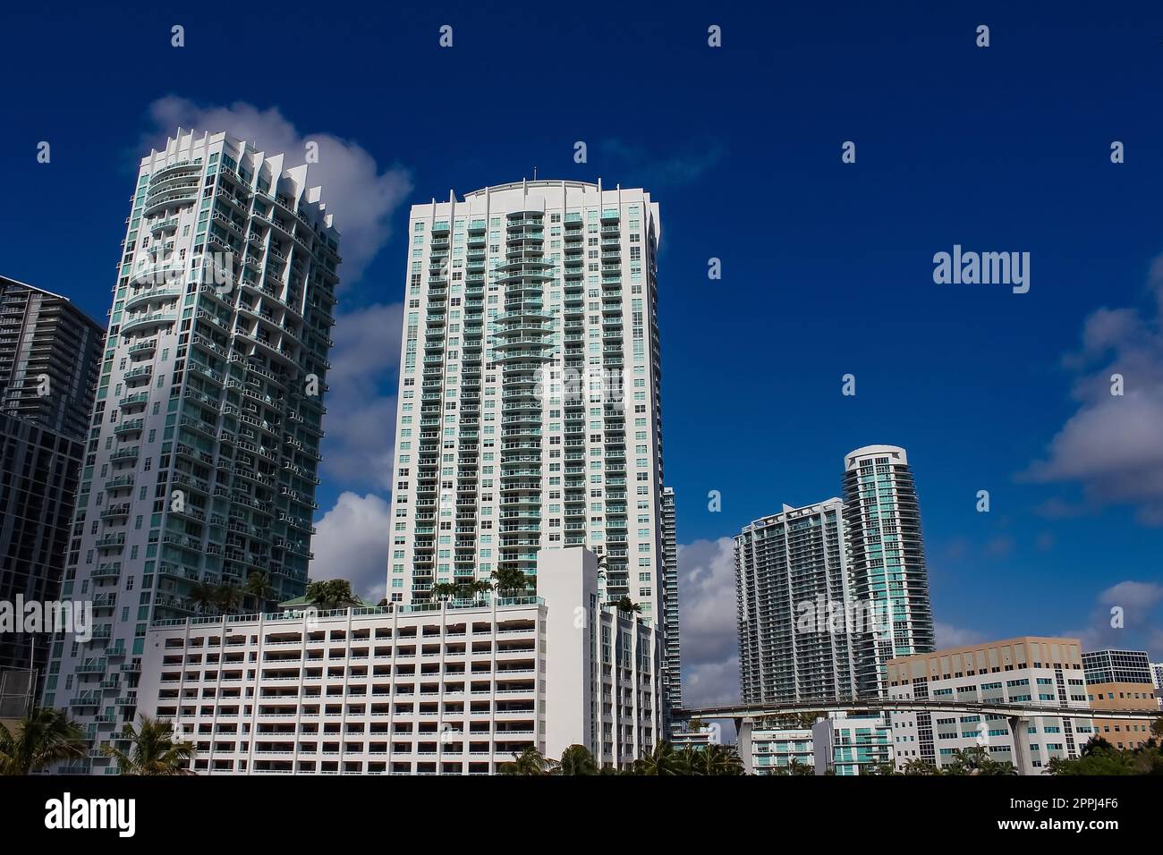 Downtown Miami cityscape view with condos and office buildings. Stock Photo