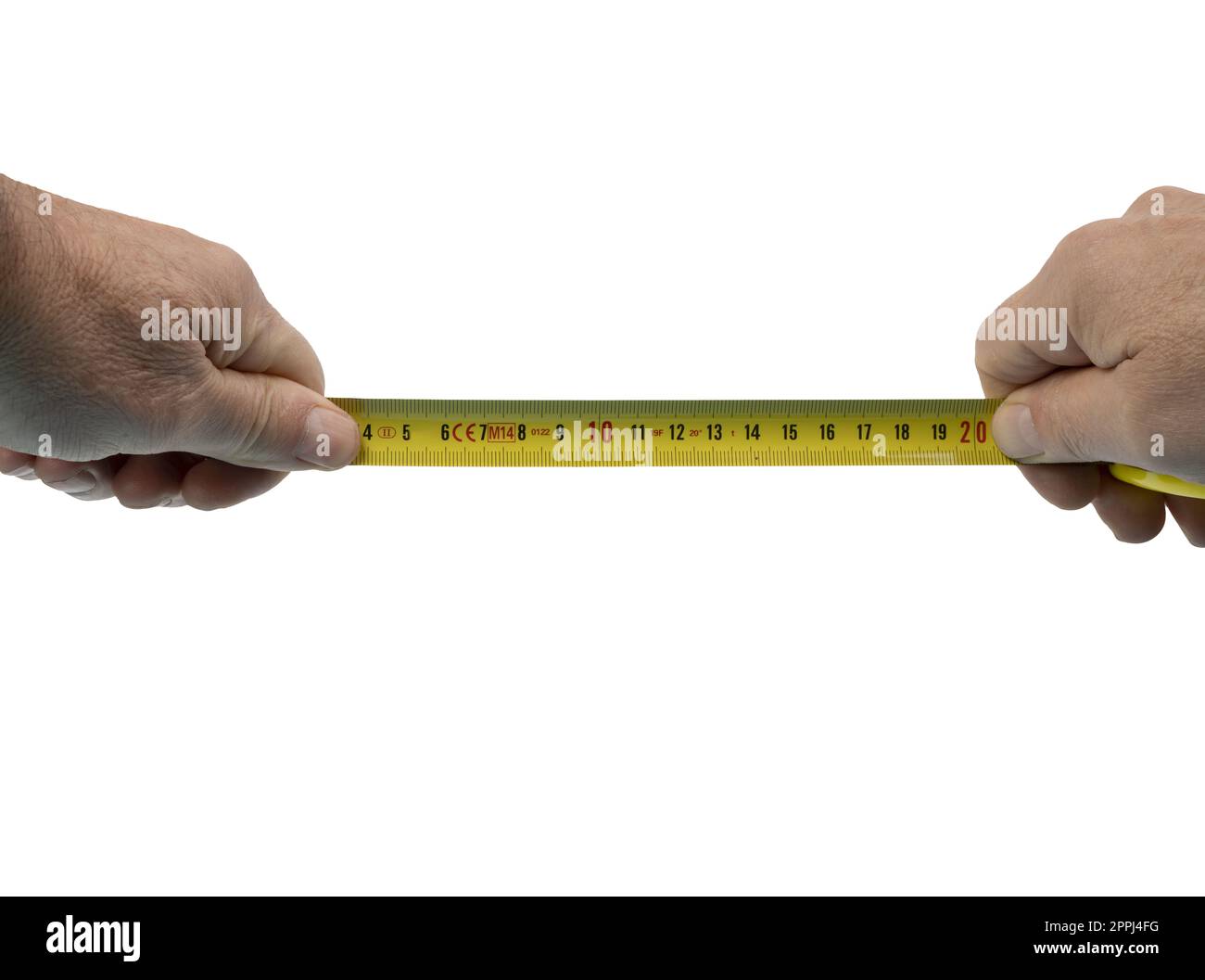 a male hand with a flexible measuring tape Stock Photo