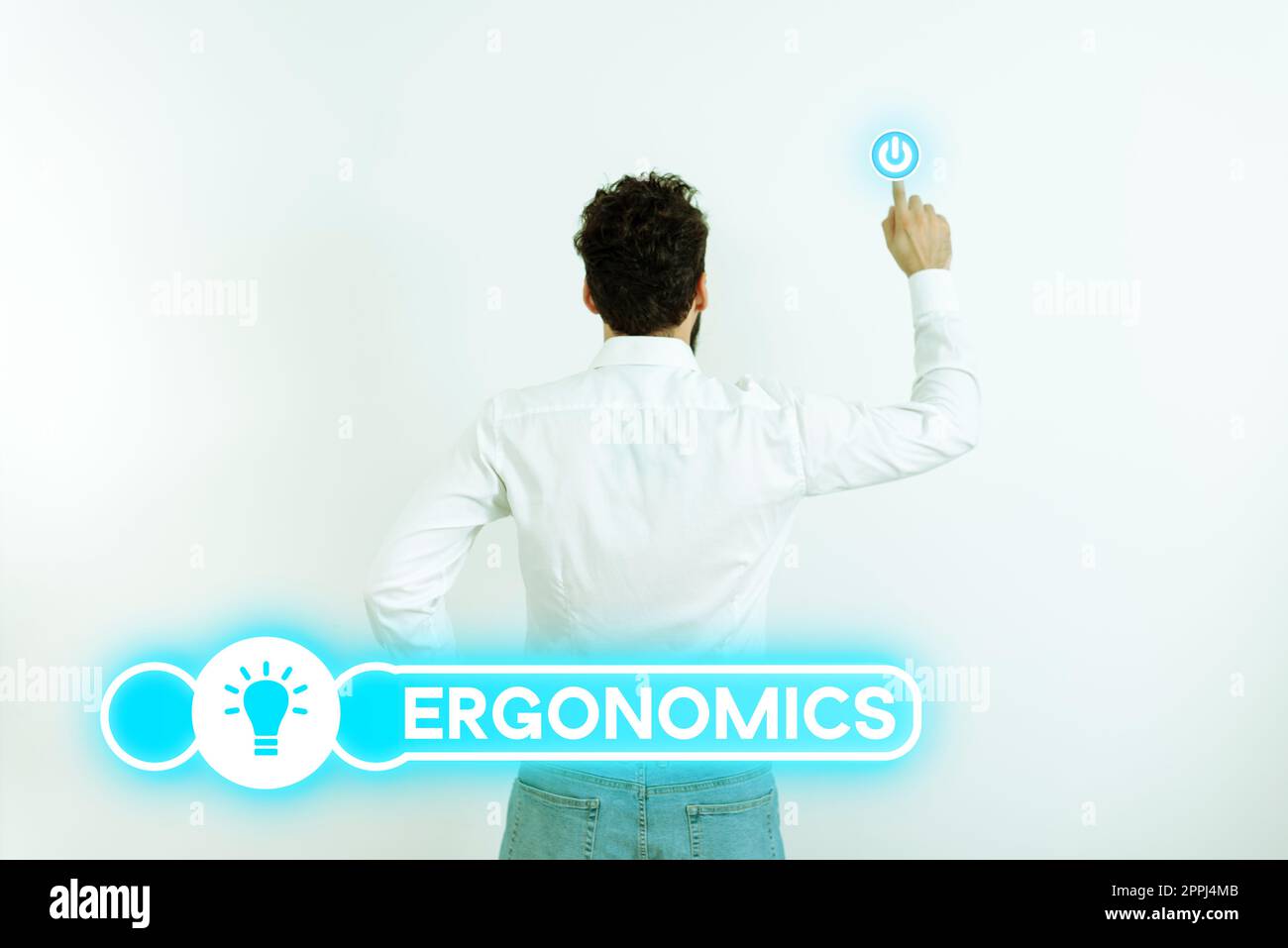 Conceptual caption Ergonomics. Internet Concept fitting or designing a workplace to the user's needs Stock Photo