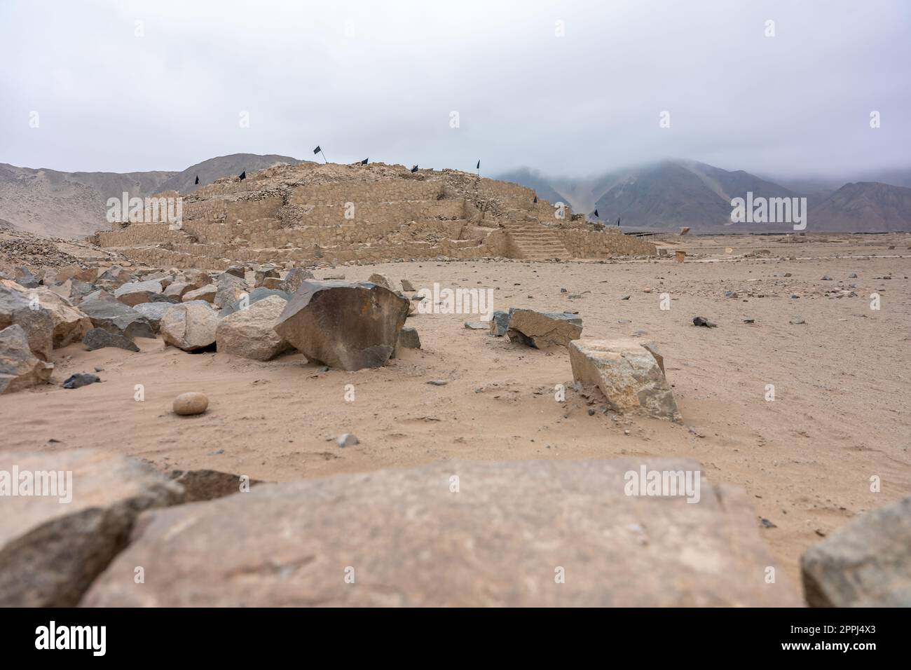 Peru - September 14, 2022: Sacred City of Caral-Supe archaeological site in Peru Stock Photo