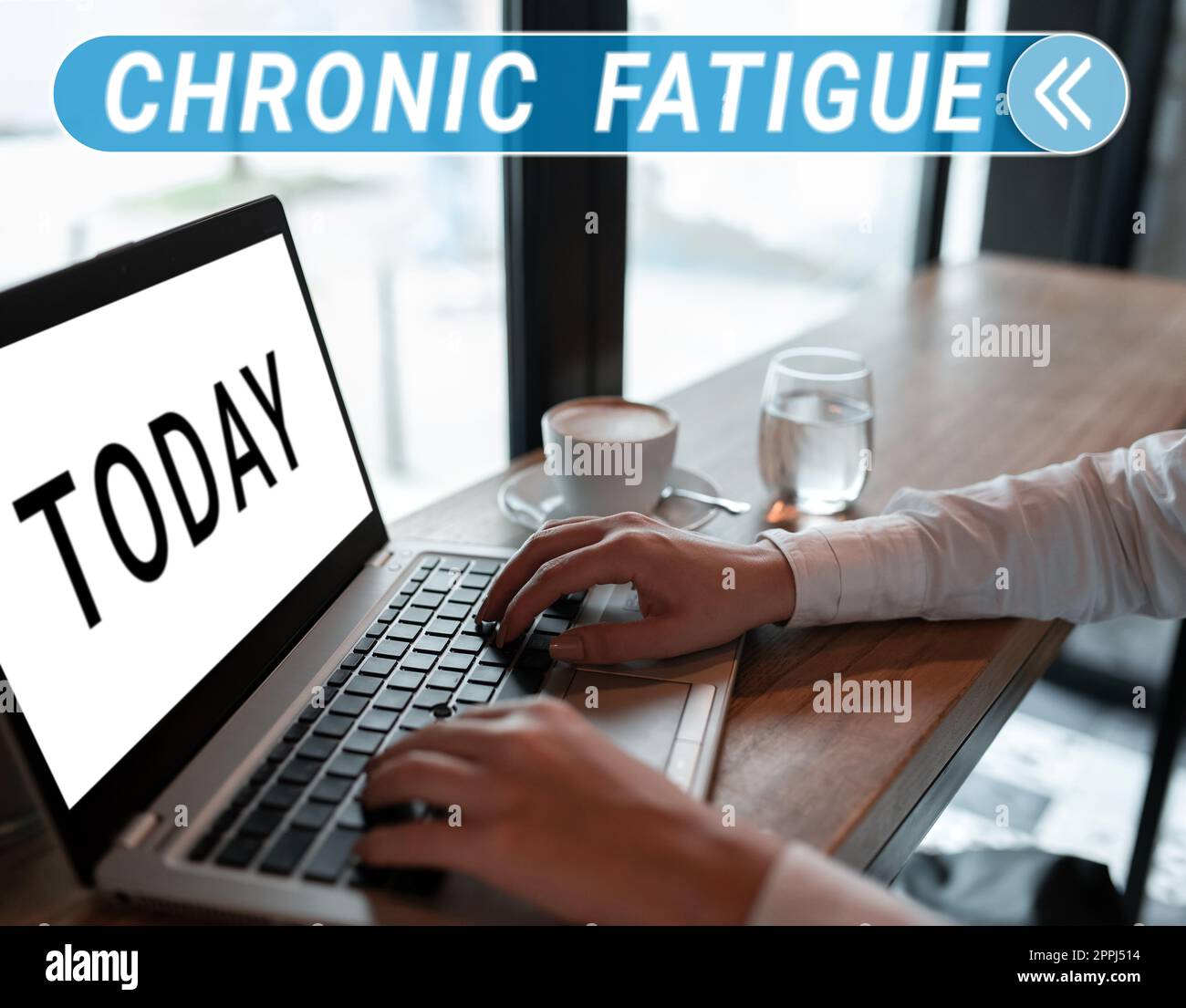 Conceptual caption Chronic Fatigue, Business showcase A disease or condition that lasts for longer time Stock Photo