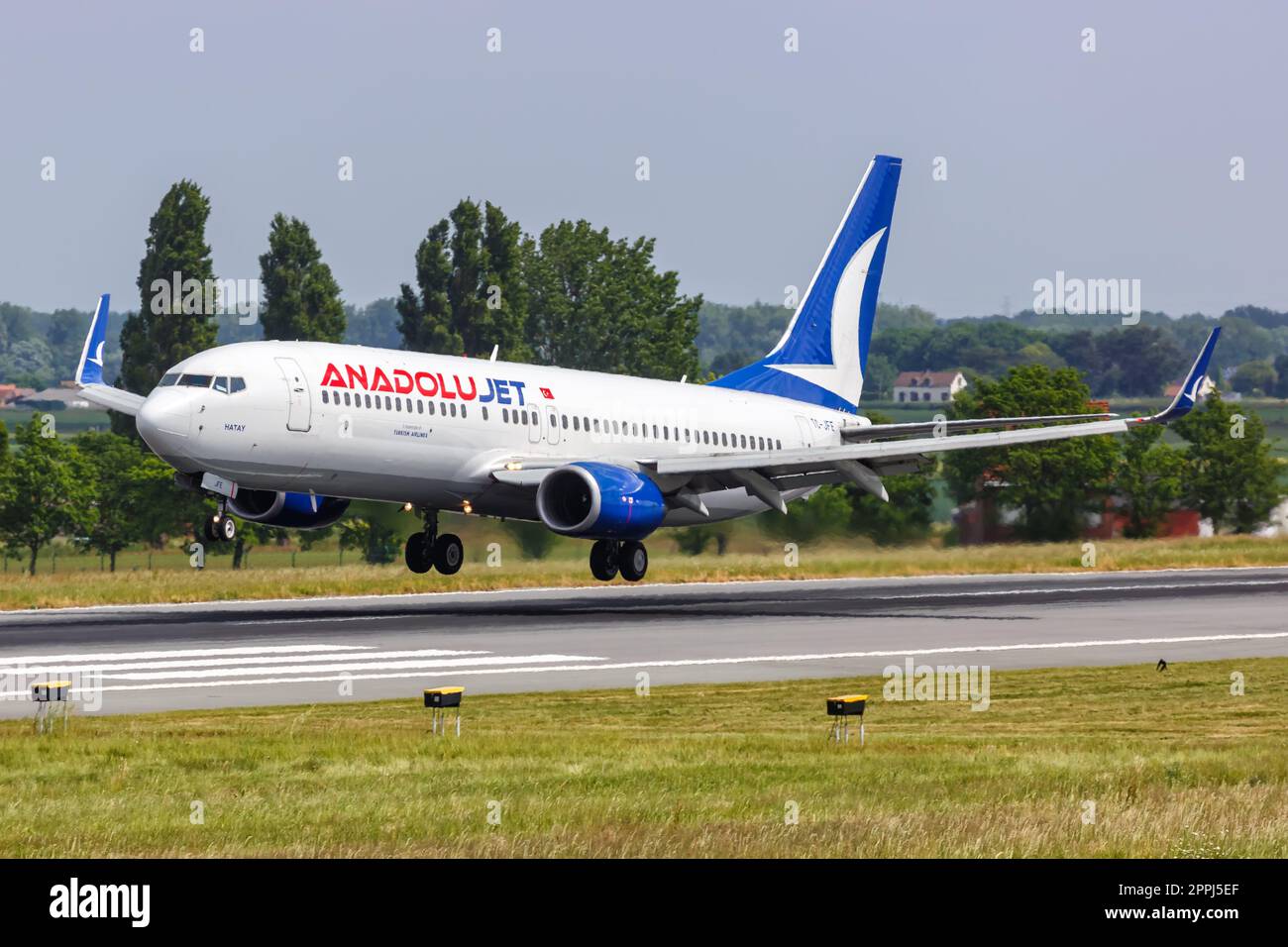 AnadoluJet Boeing 737-800 airplane Brussels airport in Belgium Stock Photo