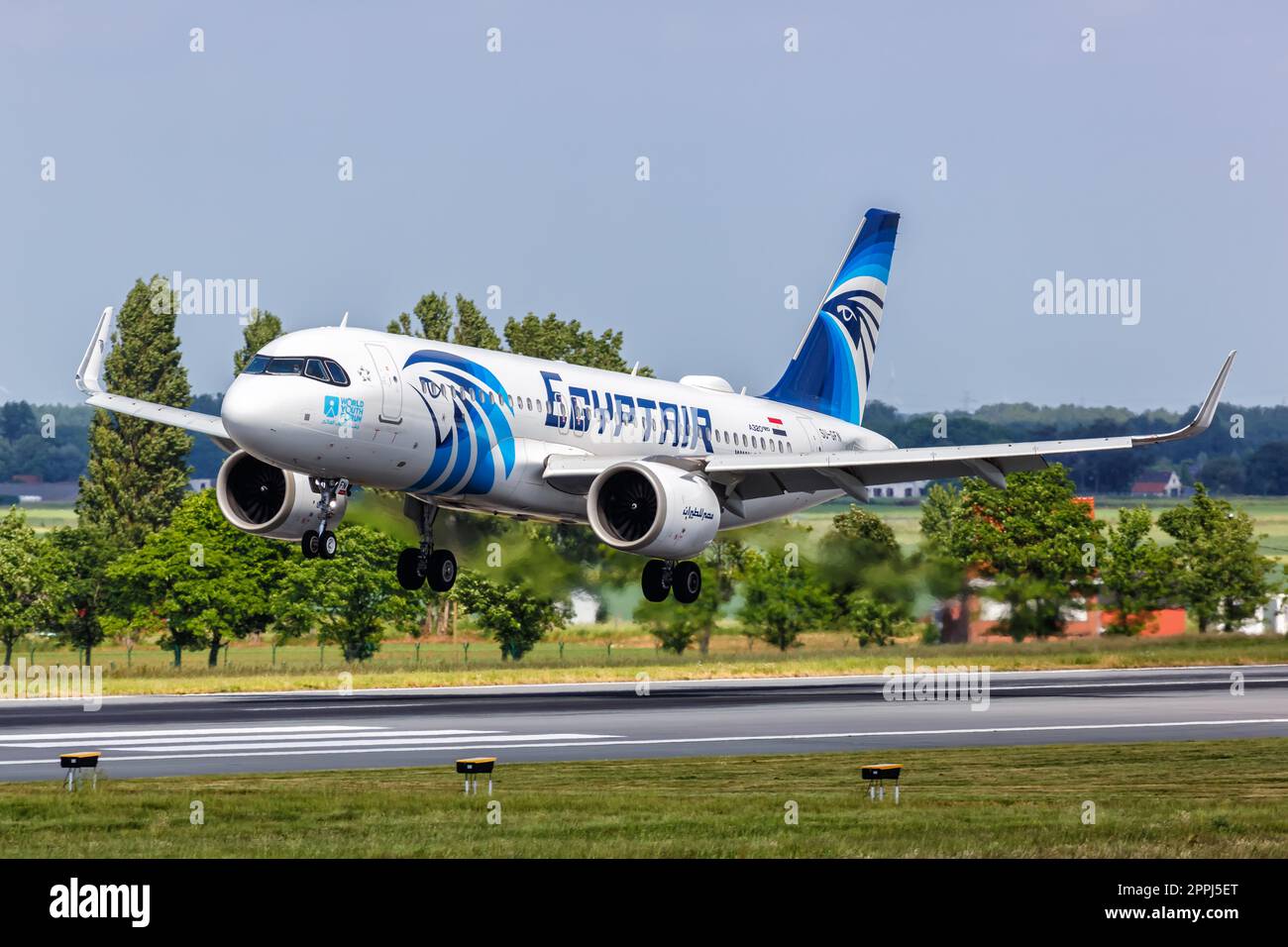 Egyptair Airbus A320neo airplane Brussels airport in Belgium Stock Photo