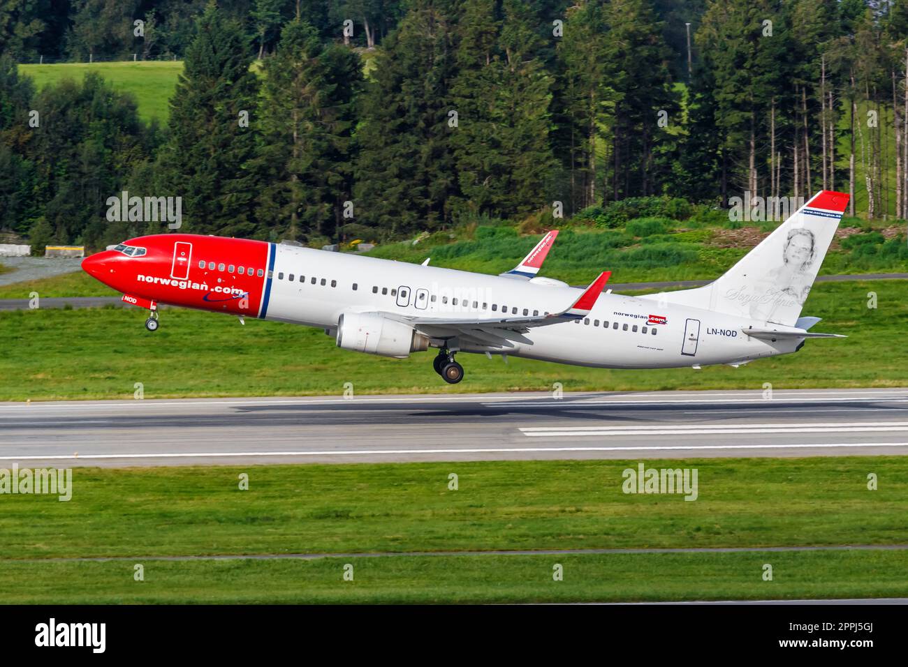 Norwegian Boeing 737-800 airplane Bergen airport in Norway Stock Photo ...