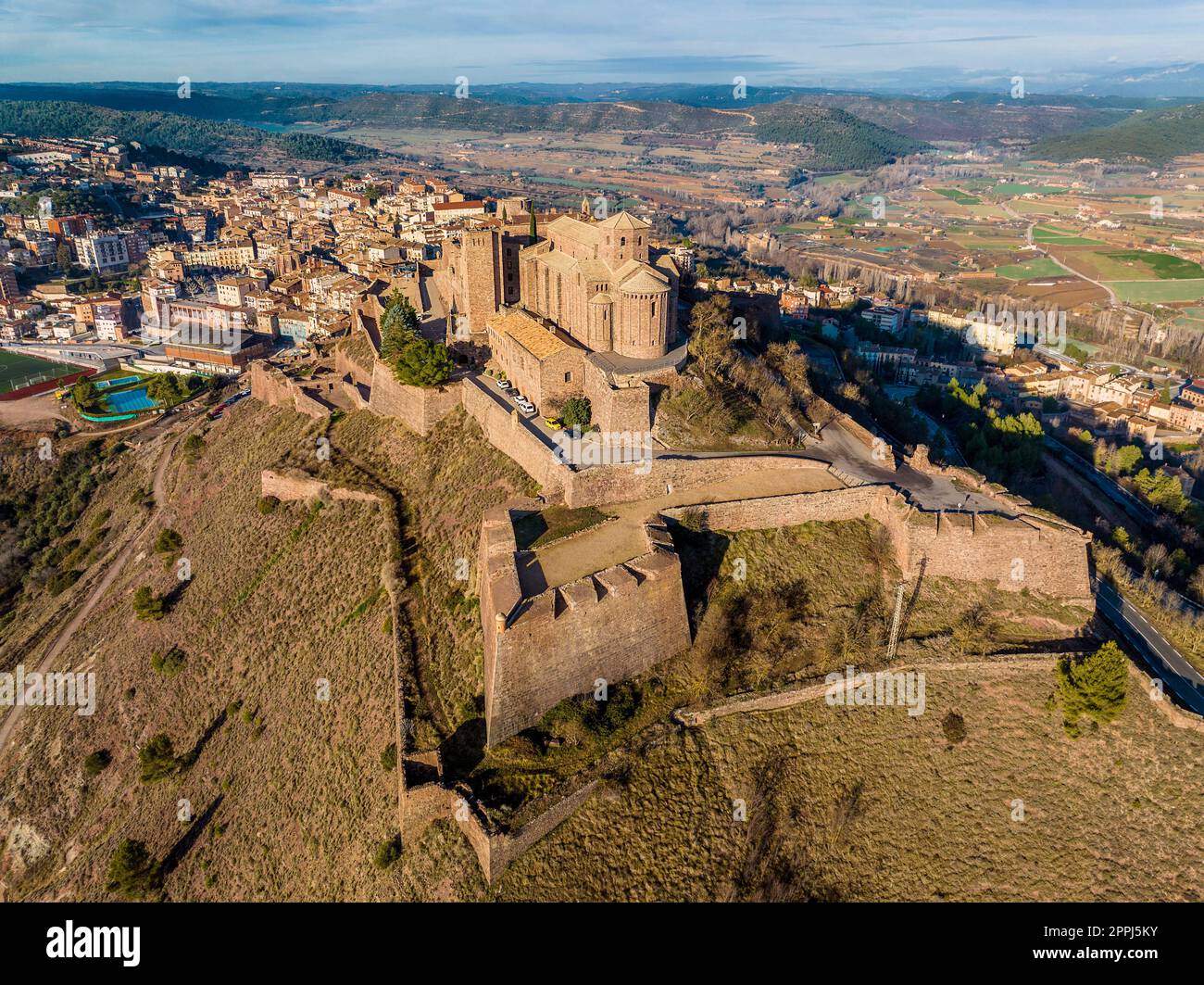 Cardona castle is a famous medieval castle in Catalonia. back view city background Stock Photo