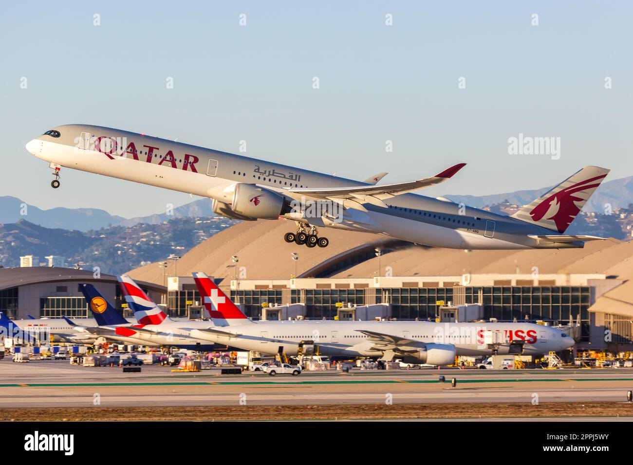 Qatar Airways Airbus A350-1000 airplane at Los Angeles airport in the ...