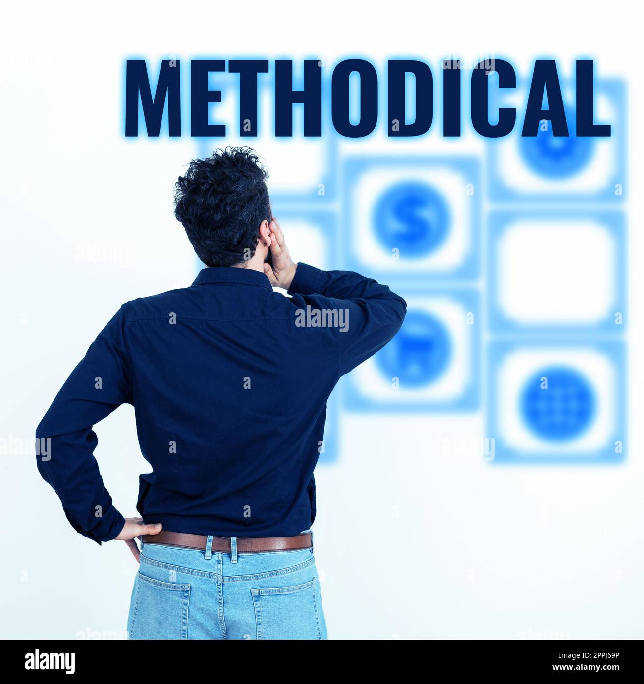Text caption presenting Methodical. Business overview System of Methods used in a study or activity Steps to follow Stock Photo