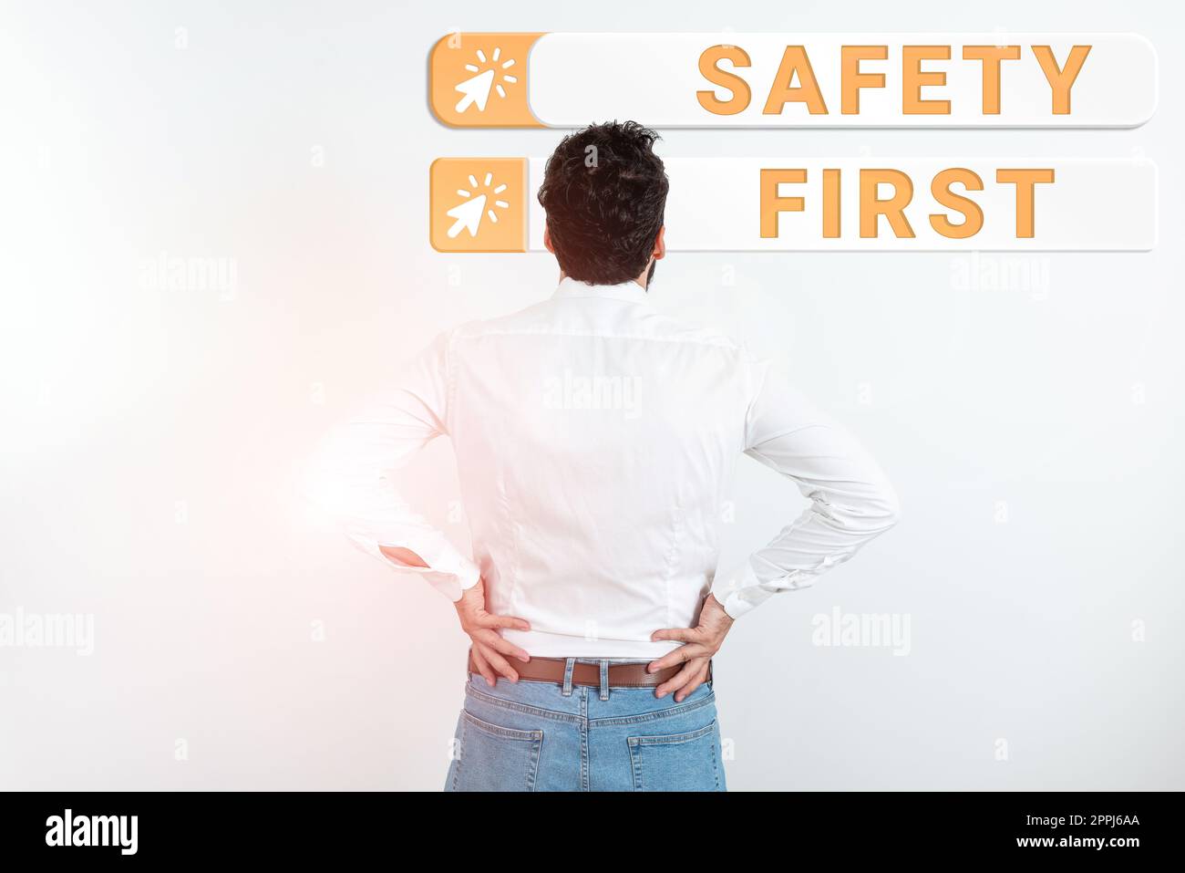 Text showing inspiration Safety First. Business concept Avoid any unnecessary risk Live Safely Be Careful Pay attention Stock Photo