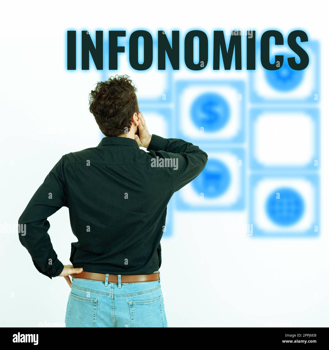 Hand writing sign Infonomics. Business idea visual image used to represent information or data Stock Photo