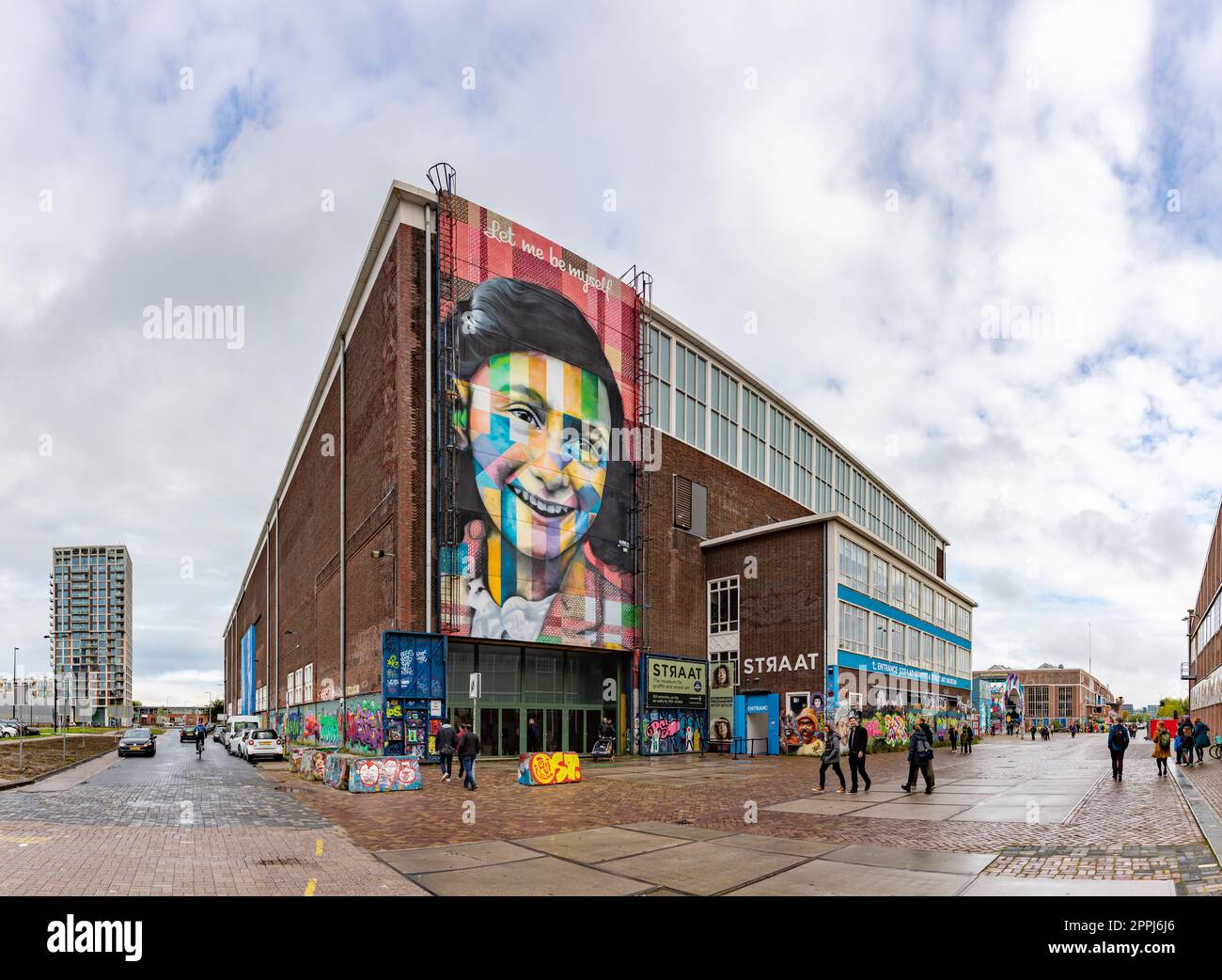 Anne Frank Mural - Let Me Be Myself and STRAAT Museum Stock Photo