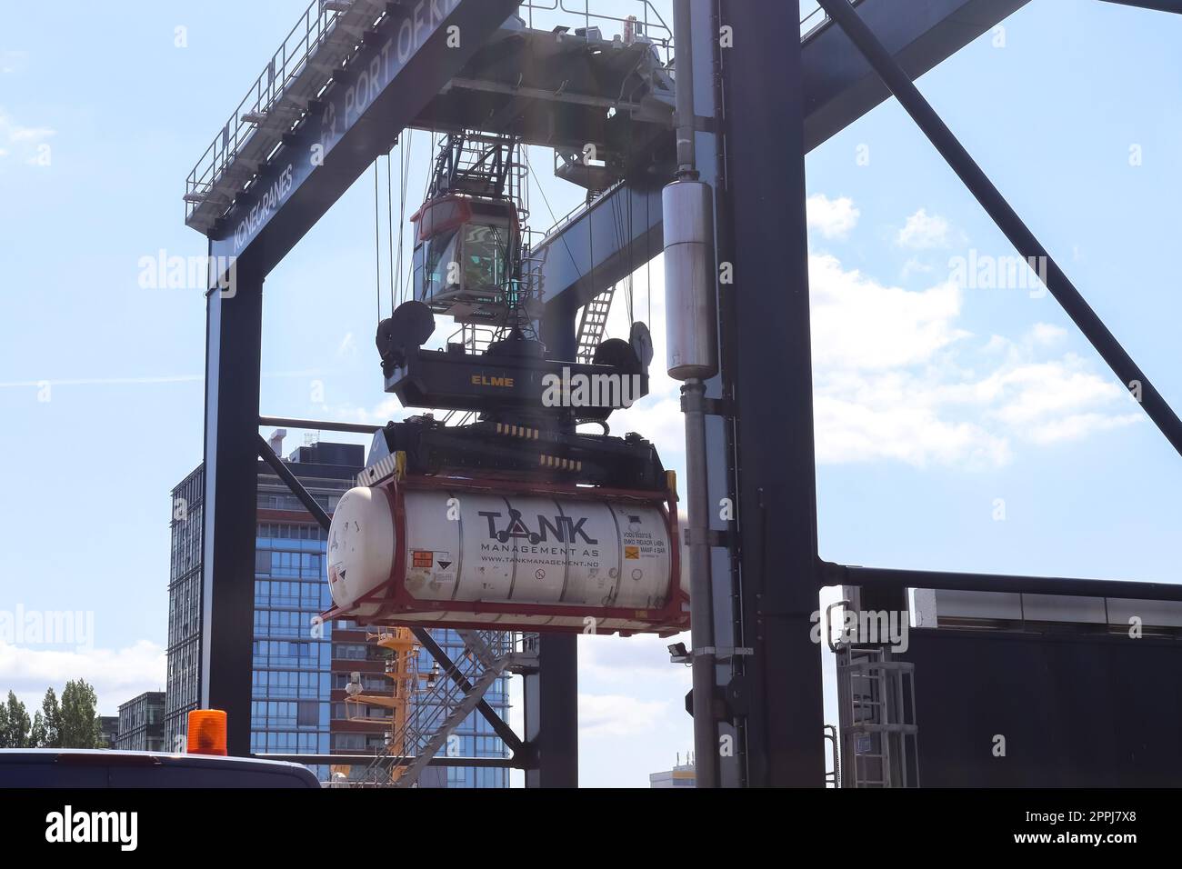 Kiel, Germany 27.December 2022 A large industrial crane lifts heavy