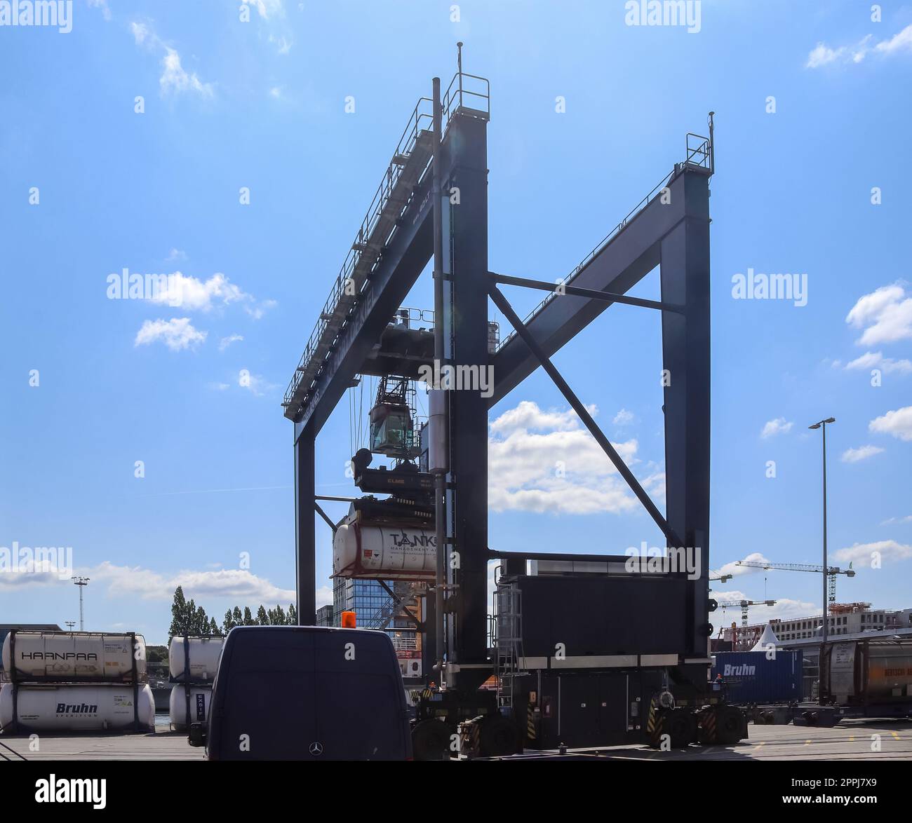 Kiel, Germany 27.December 2022 A large industrial crane lifts heavy