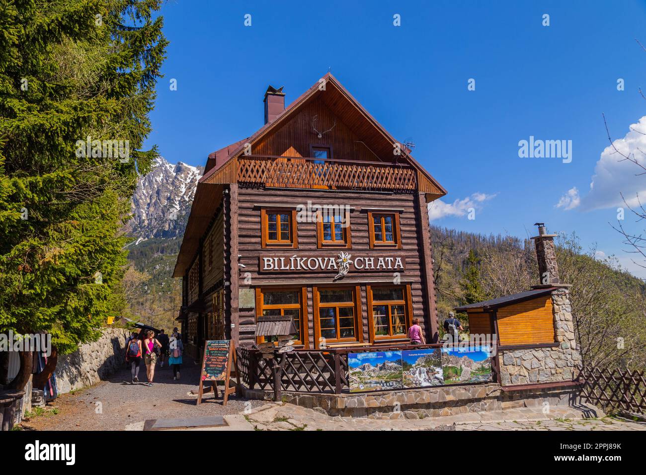Hrebienok Slovakia - May 10, 2022: Mountain hotel Bilikova chata in High Tatras mountains Stock Photo