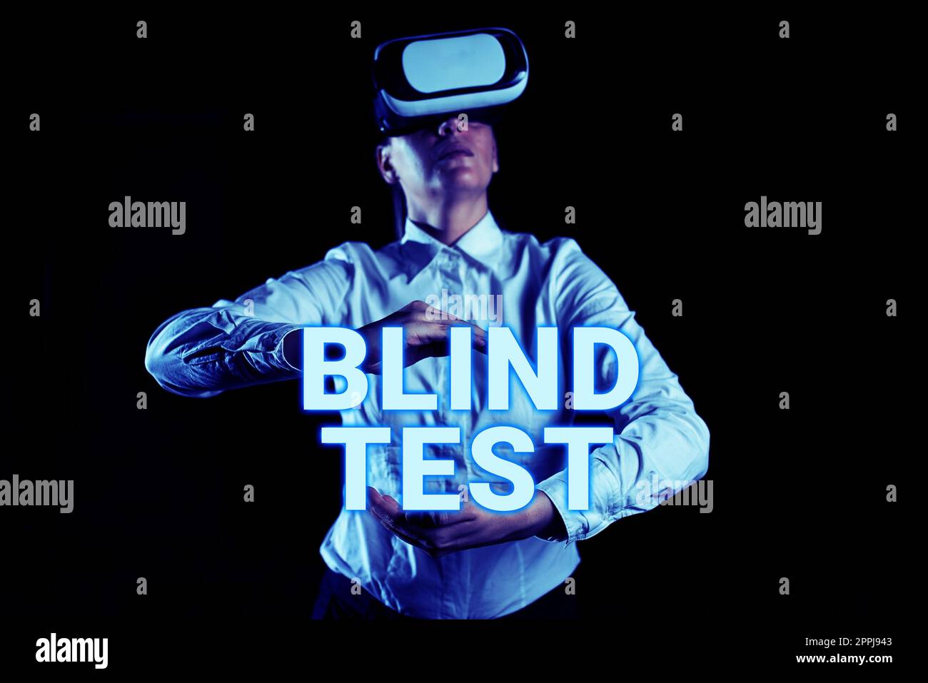 Conceptual caption Blind Test. Business concept Social engagement with a person one has not previously met Stock Photo
