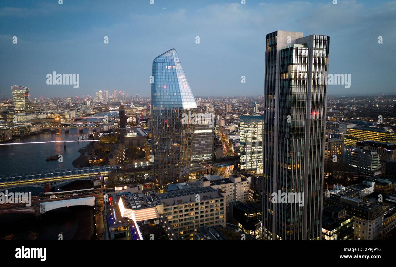 City of London in the evening - aerial view - LONDON, UK - DECEMBER 20, 2022 Stock Photo