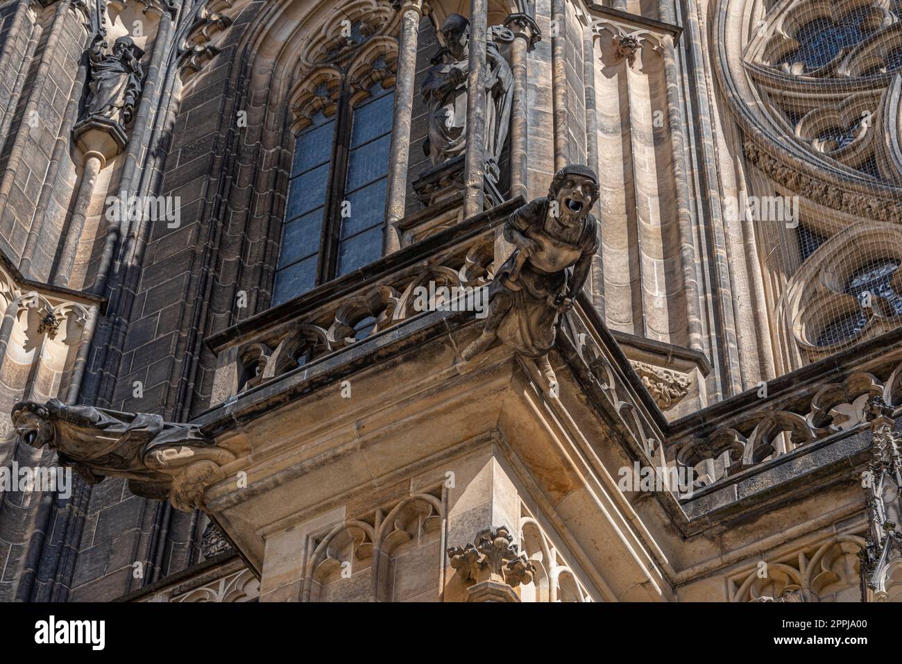 The gargoyles of St. Vitus Cathedral at Prague Castle Stock Photo
