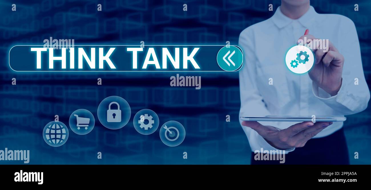 Hand writing sign Think Tank. Concept Thinking of Innovative