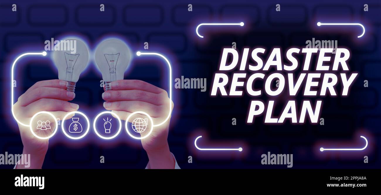 Text caption presenting Disaster Recovery Plan. Word for having backup measures against dangerous situation Stock Photo