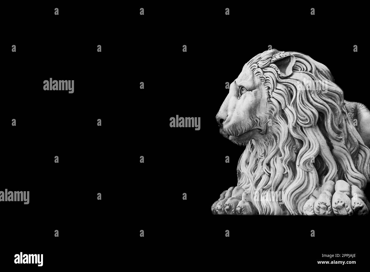 Antique lion statue , made of stone, with copy space. Concept security