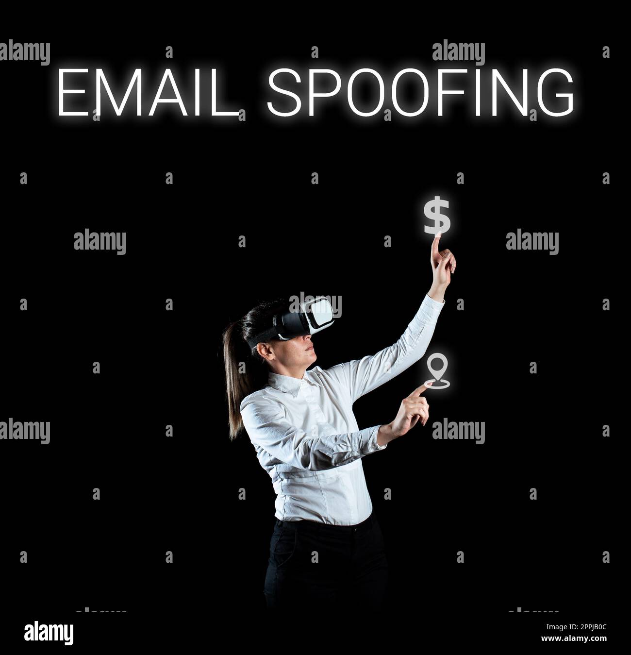 Text caption presenting Email Spoofing. Business overview secure the access and content of an email account or service Stock Photo