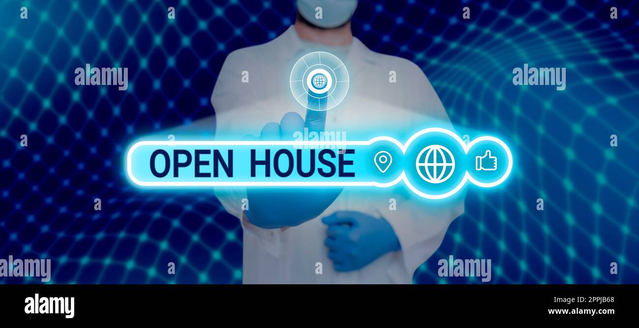 Inspiration showing sign Open House. Business overview you can come whatever whenever want Make yourself at home Stock Photo