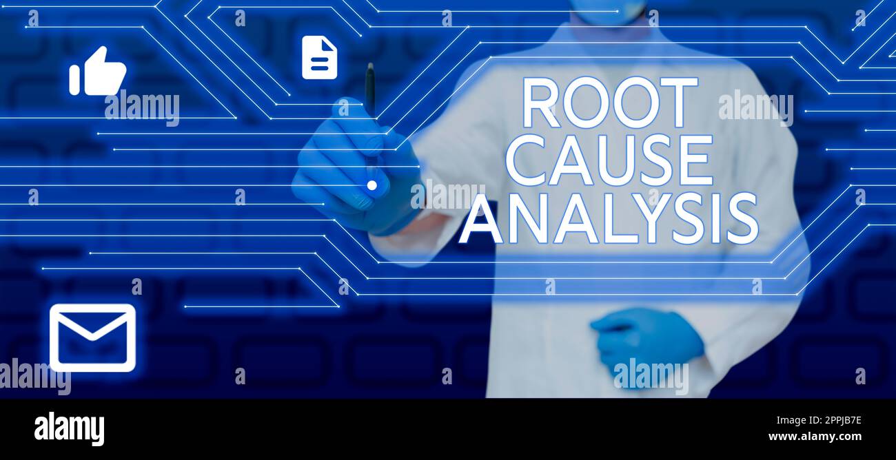 Conceptual caption Root Cause Analysis. Word Written on Method of Problem Solving Identify Fault or Problem Stock Photo