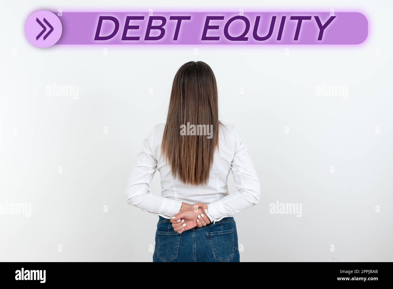Writing displaying text Debt Equity. Word for dividing companys total liabilities by its stockholders Stock Photo
