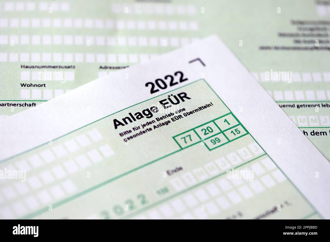 Anlage EUR - German 2022 Profit and Loss Statement and Asset List or Working Capital Statement close up. The concept of taxation and accountant paperwork Germany Stock Photo