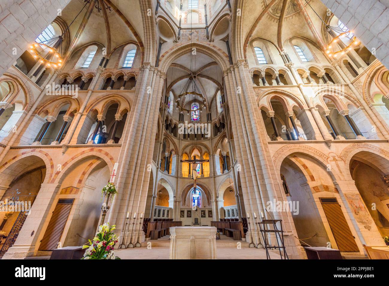 Interior with nave and aisle of Limburg Cathedral, Hesse, Germany Stock Photo