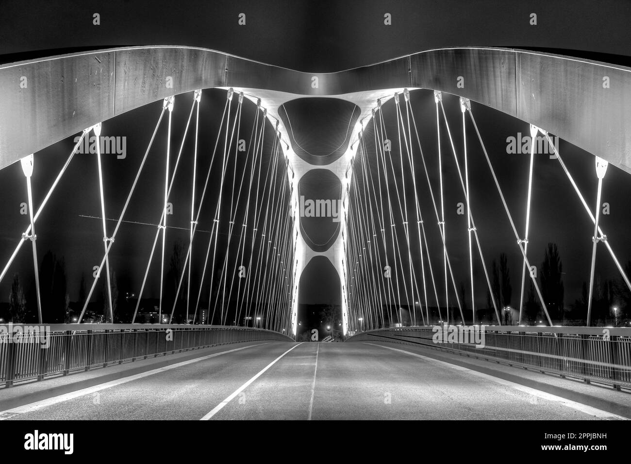 The so-called Osthafenbrücke in Frankfurt am Main in a night shot with
