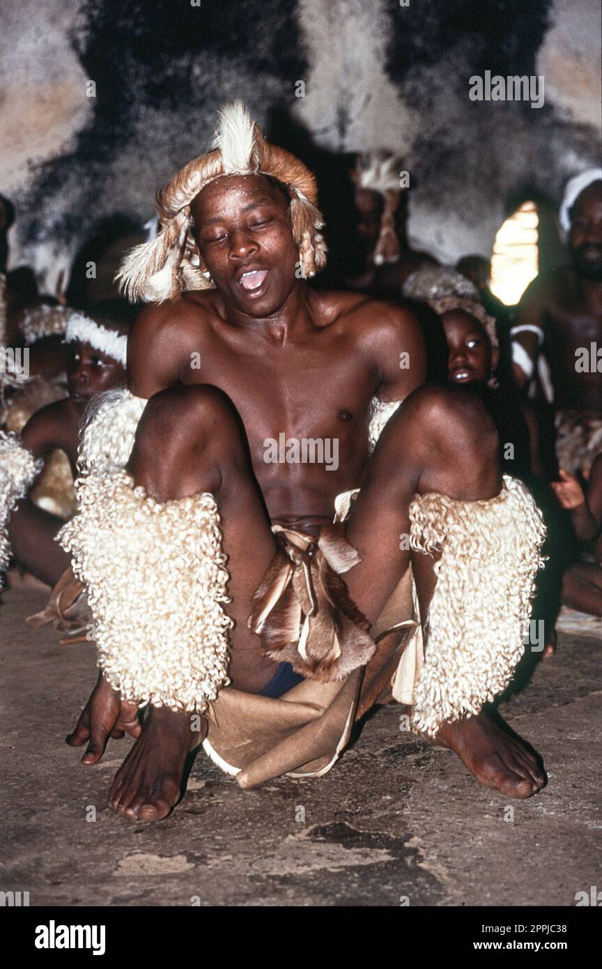 Zulu people at the Shakaland Zulu Village, Nkwalini Valley, Kwazulu Natal, South Africa. Stock Photo