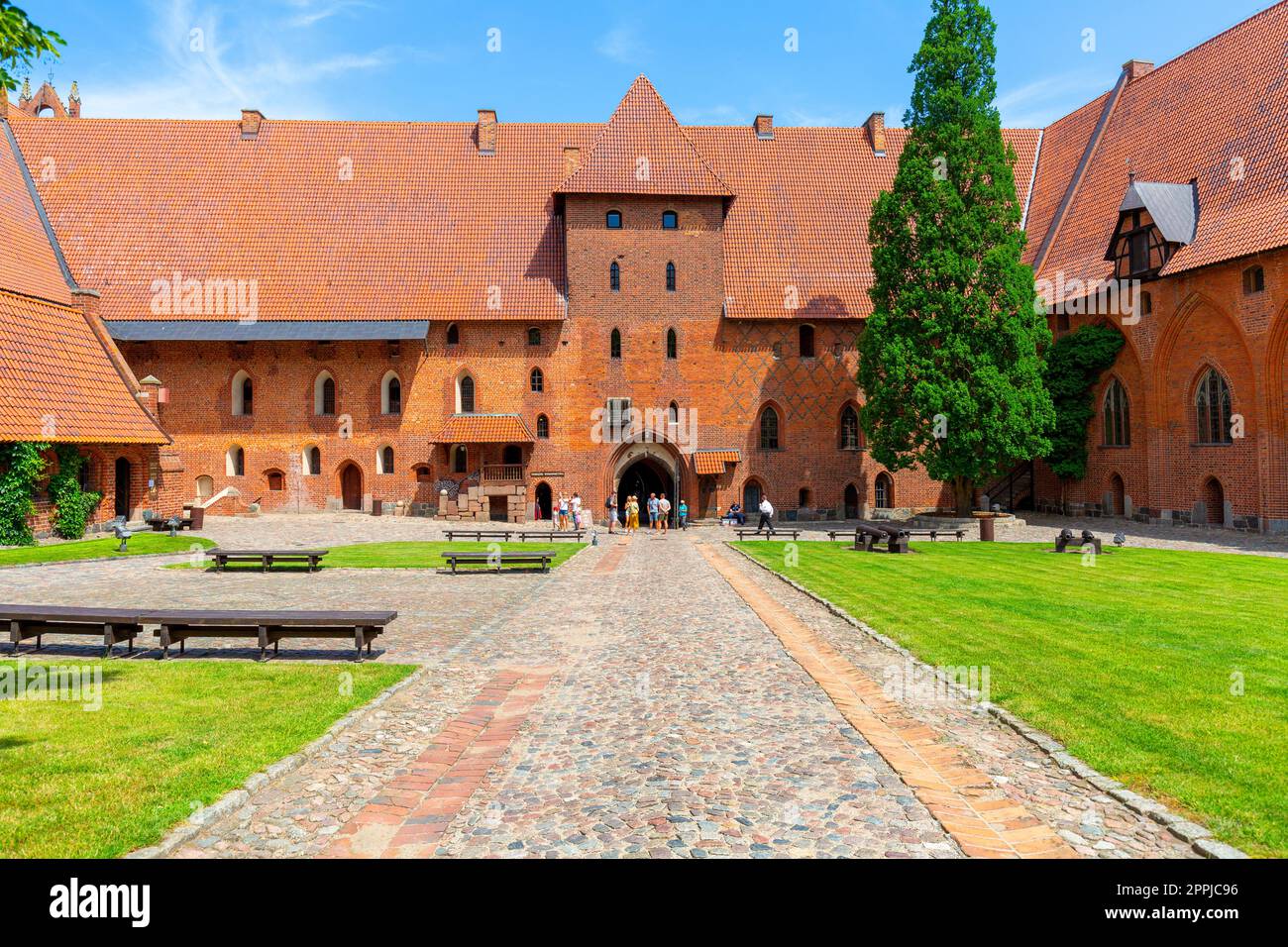 Courtyard of 13th century Malbork Castle, medieval Teutonic fortress on the Nogat River, Malbork, Poland Stock Photo