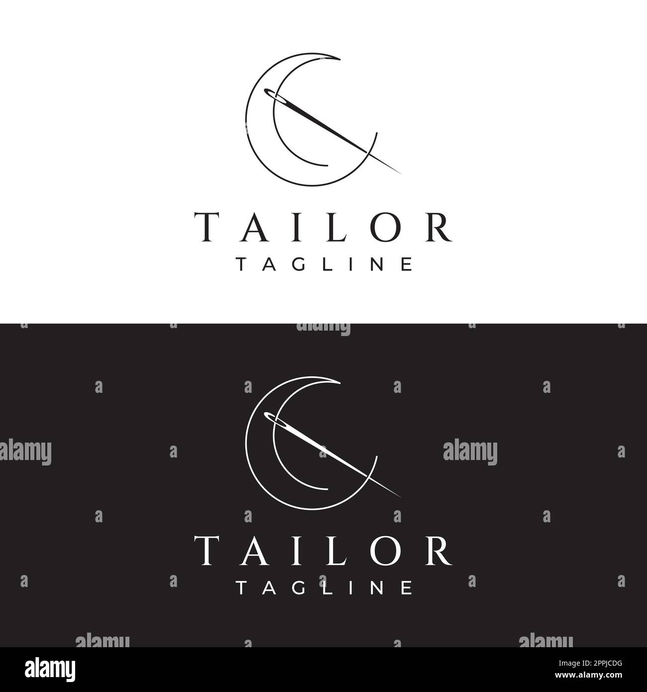 Tailor silhouette logo with needle, thread, benik and sewing machine
