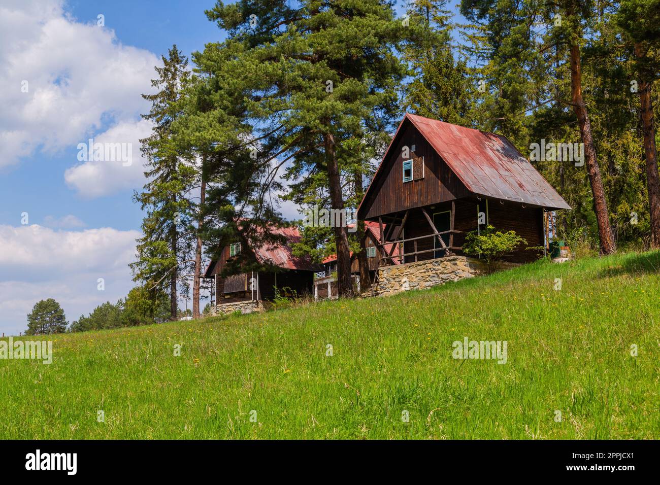 Hrebienok, Slovakia - May 10; 2022: Mountain houses in High Tatras mountains. Slovakia Stock Photo