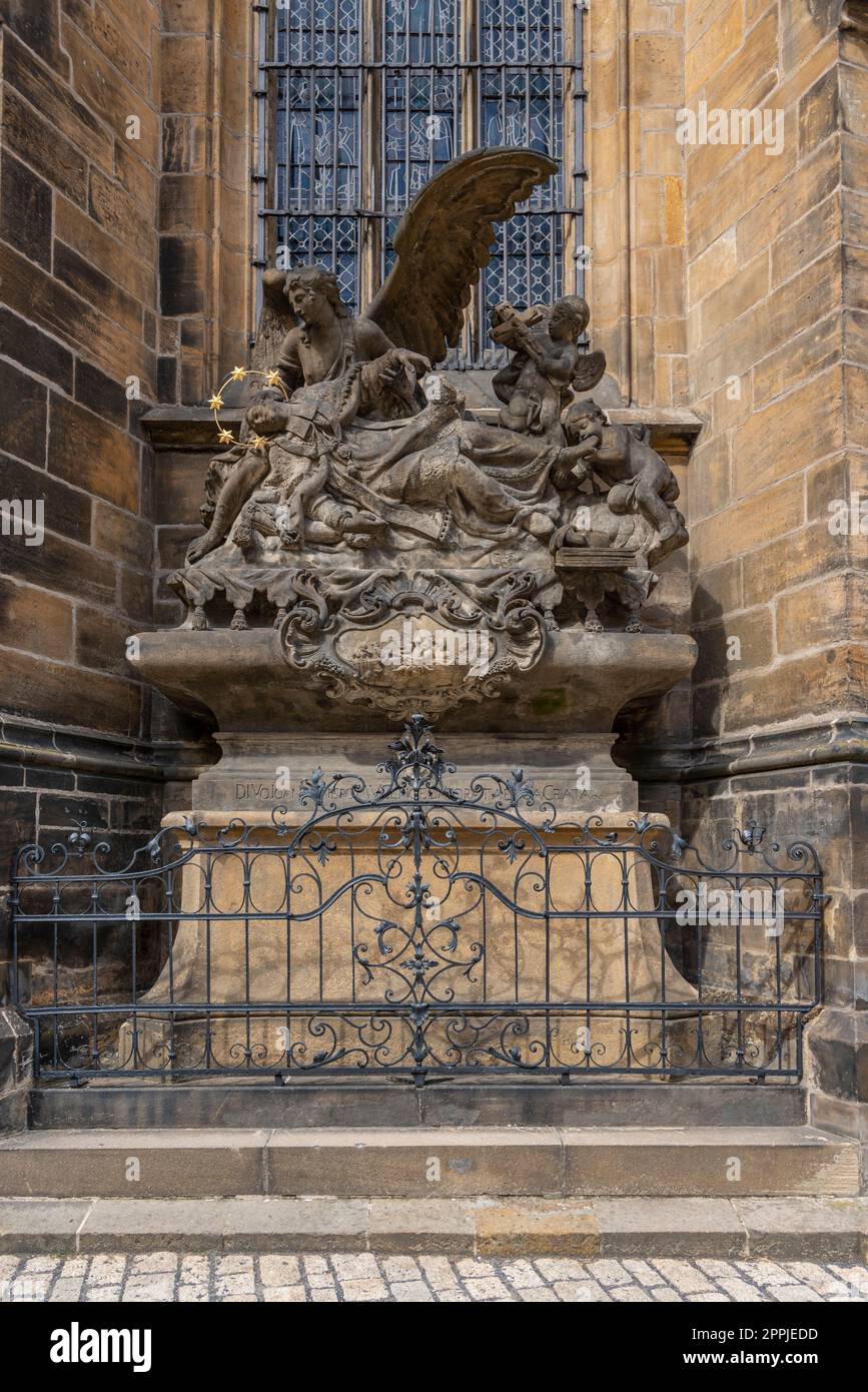 Statue of St. John of Nepomuk outside St. Vitus Cathedral Stock Photo
