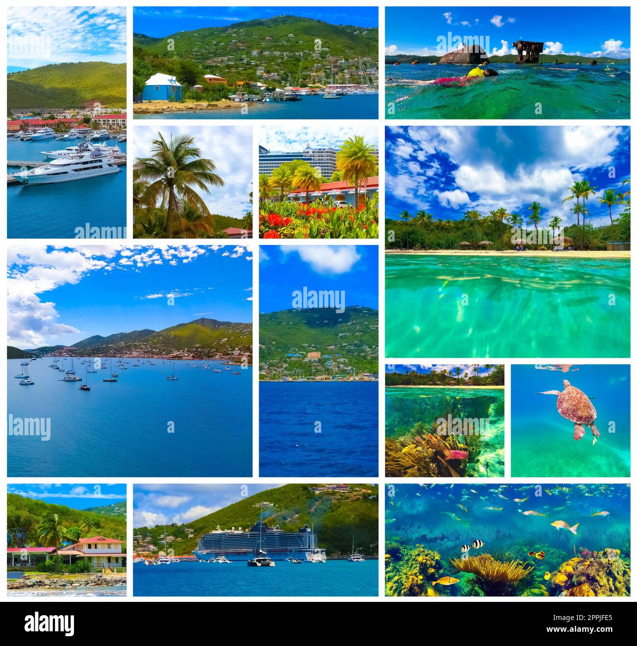 View of green coastline at one of the US Virgin Islands. Stock Photo