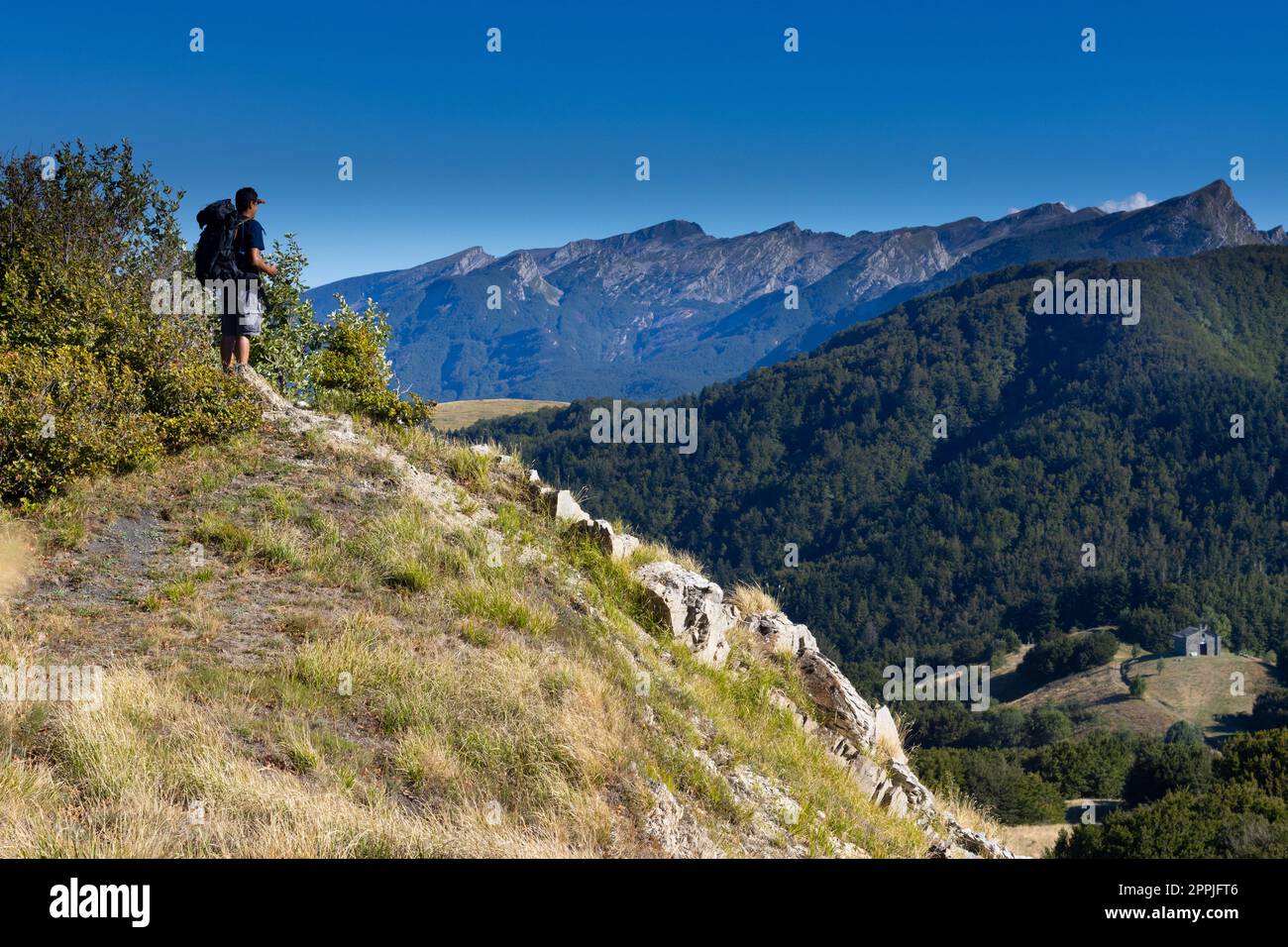 Mountain landscape of Cirone Pass, Toscano Emiliano Park in Parma province, Italy Stock Photo