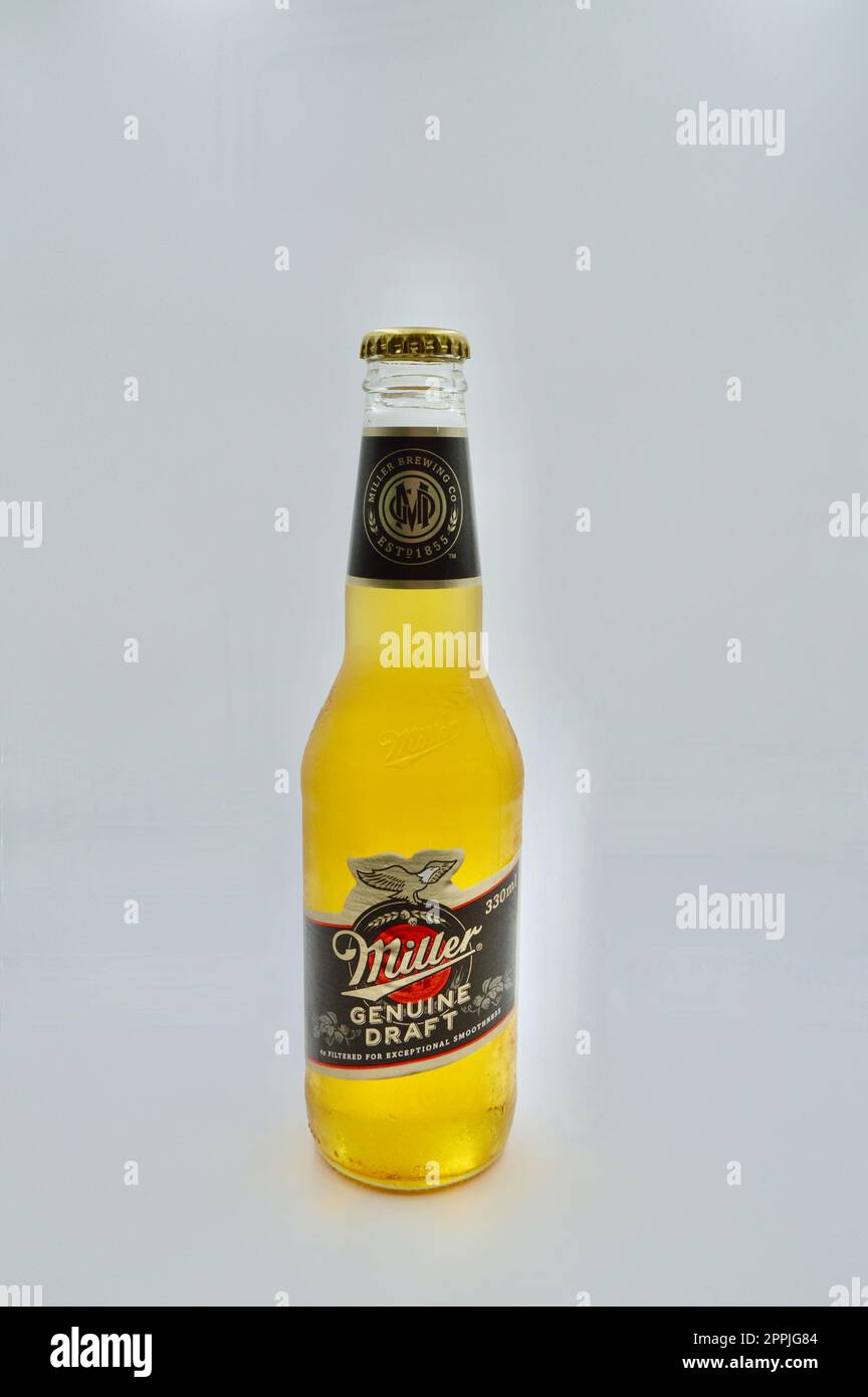 A bottle of Miller Genuine Draft beer against a white background Stock ...