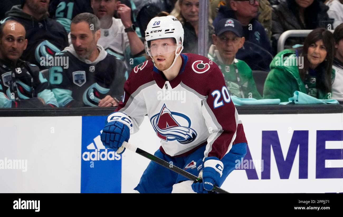 Colorado Avalanche center Lars Eller (20) looks on against the Seattle