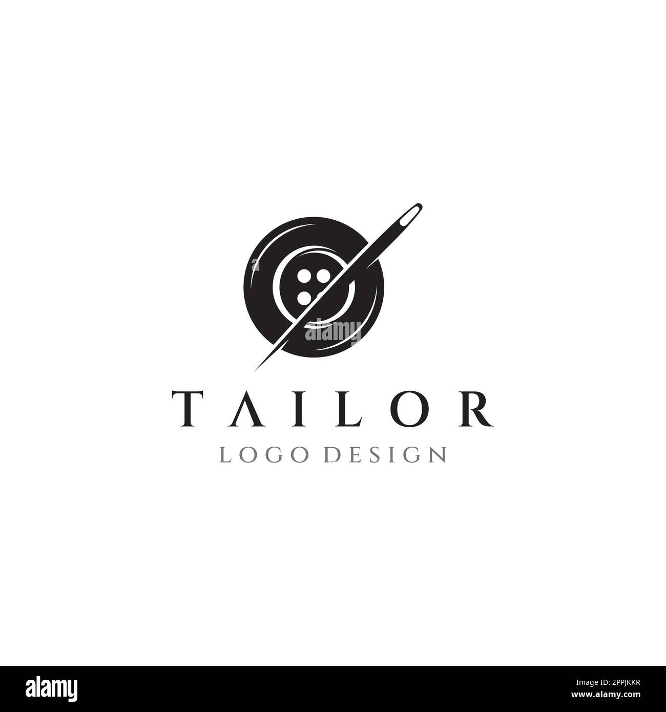 Tailor silhouette logo with needle, thread, benik and sewing machine