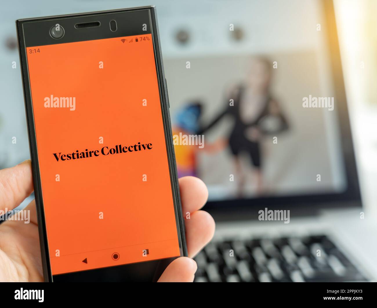 Milan, Italy - 10 13 2021: Installing Vestiaire Collective app for smartphone. Stock Photo